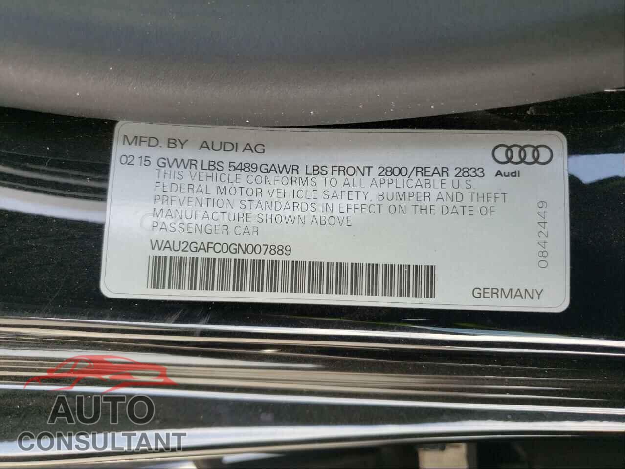 AUDI A7 2016 - WAU2GAFC0GN007889