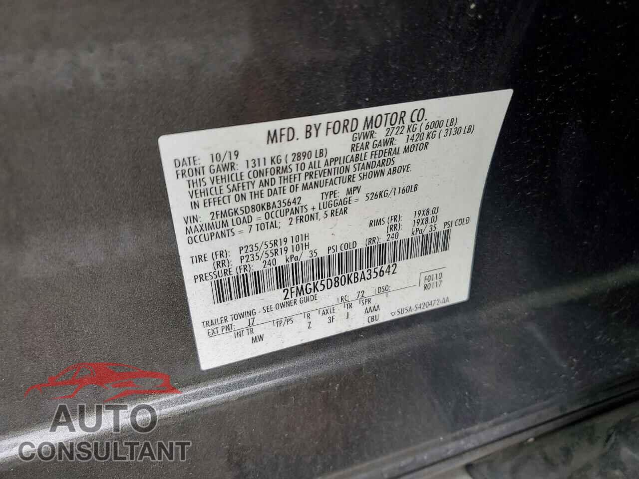 FORD FLEX 2019 - 2FMGK5D80KBA35642