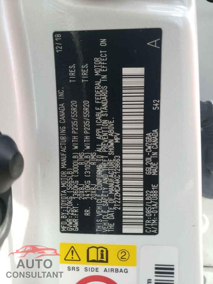 LEXUS RX350 2019 - 2T2ZZMCA4KC129663