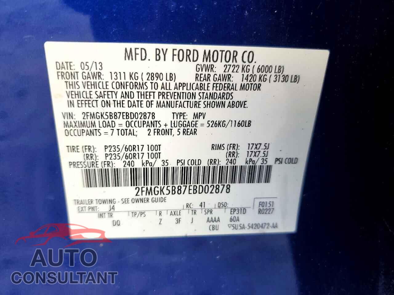 FORD FLEX 2014 - 2FMGK5B87EBD02878