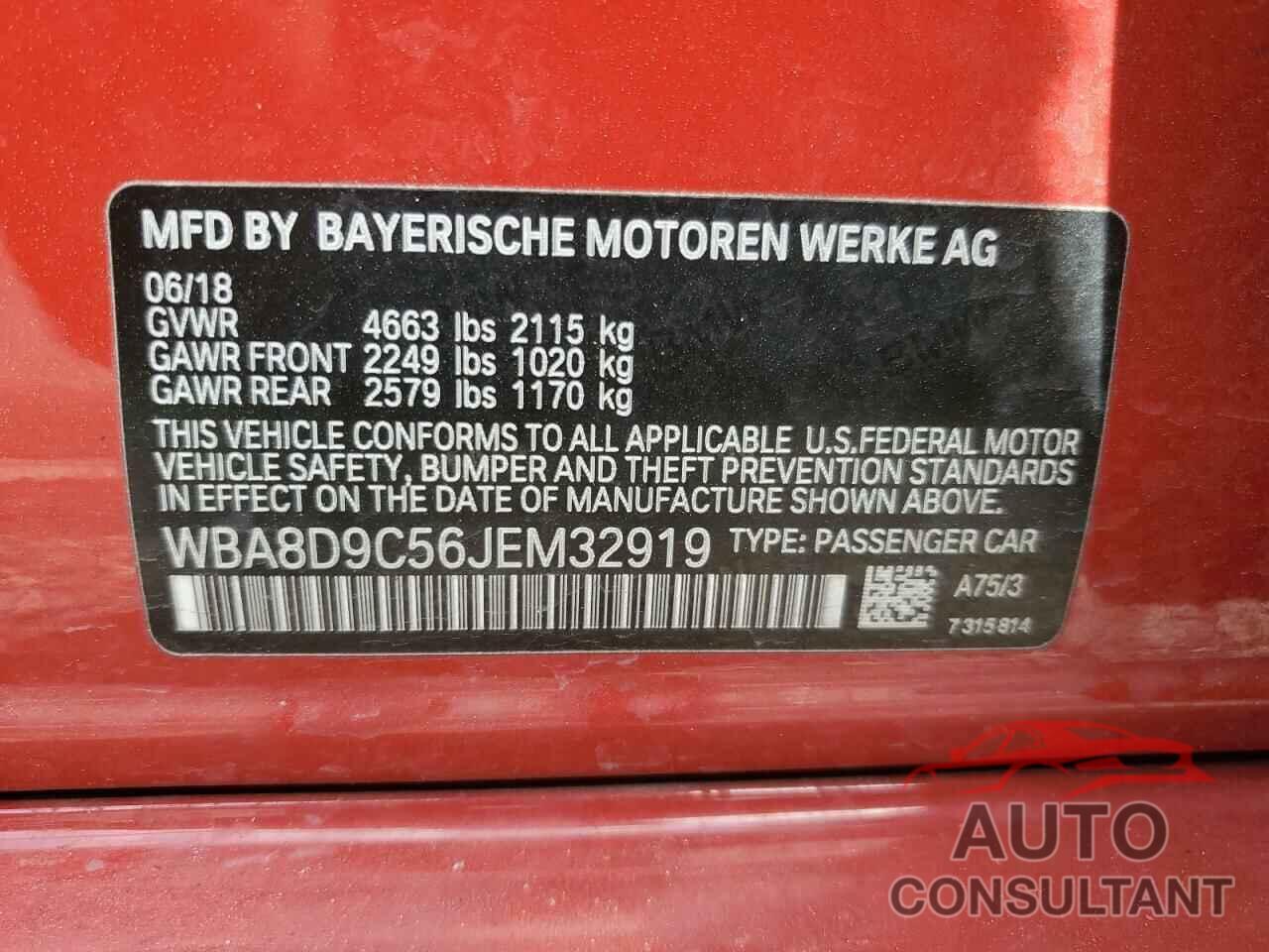 BMW 3 SERIES 2018 - WBA8D9C56JEM32919