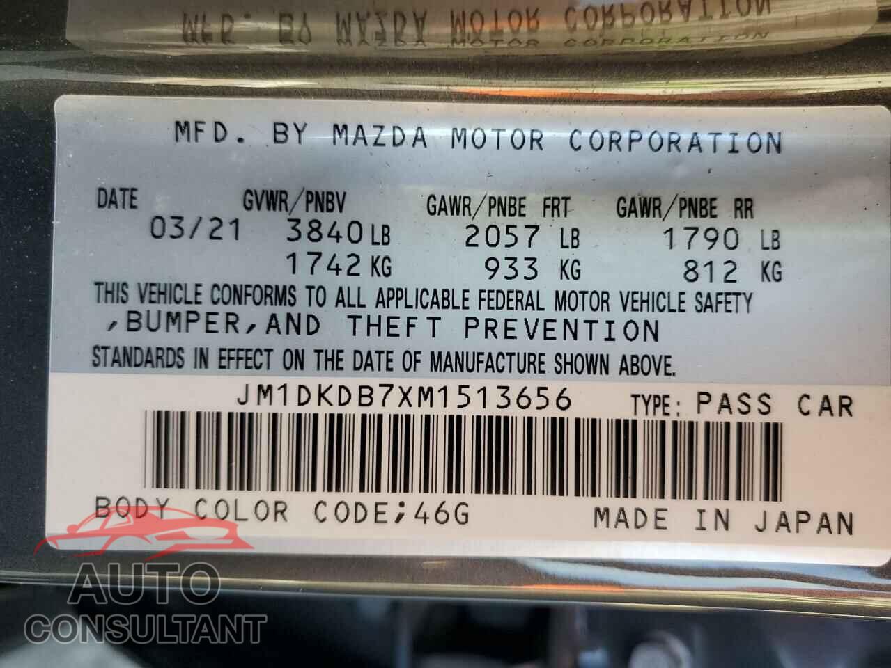 MAZDA CX-3 2021 - JM1DKDB7XM1513656