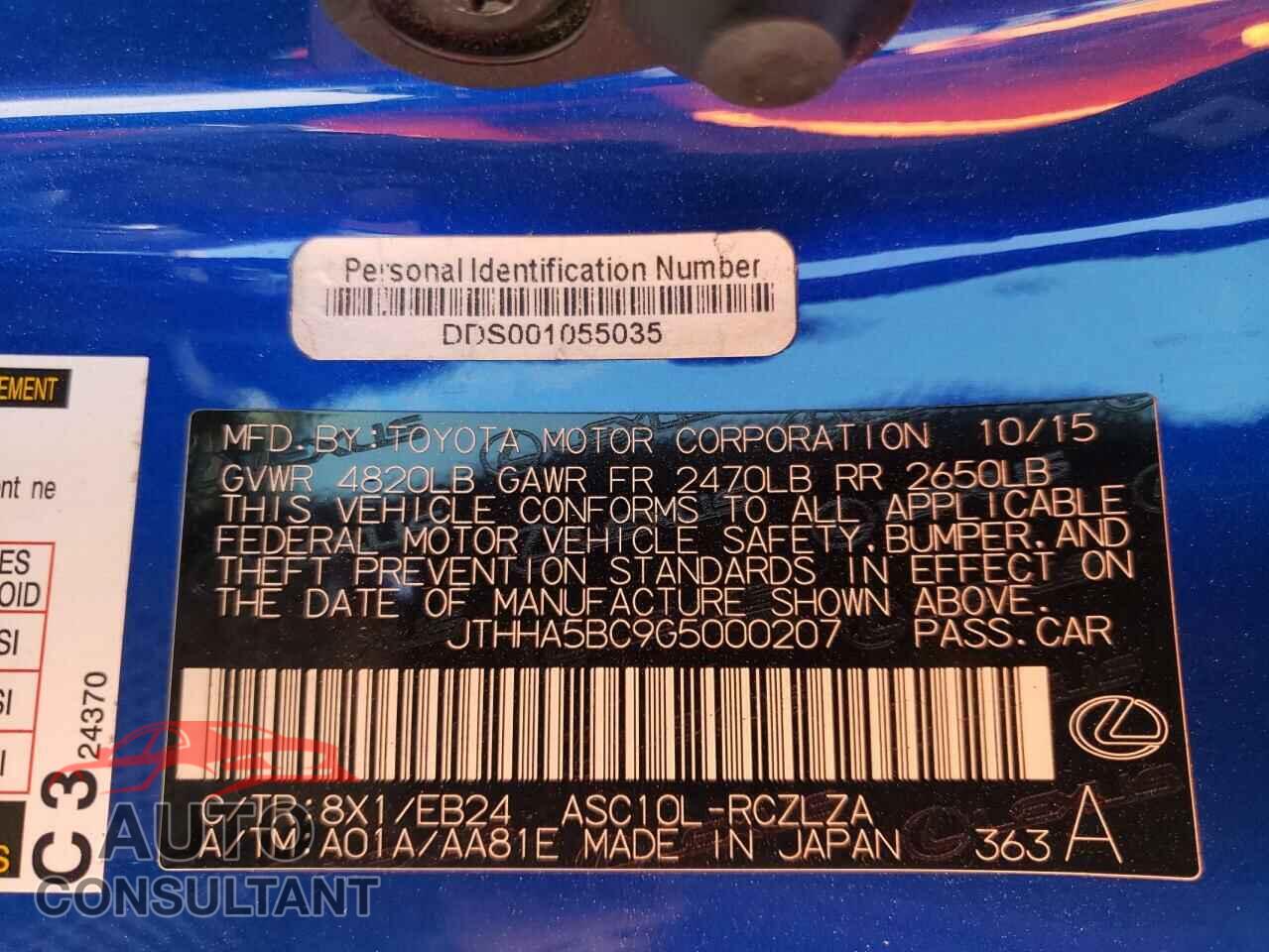 LEXUS RC 2016 - JTHHA5BC9G5000207