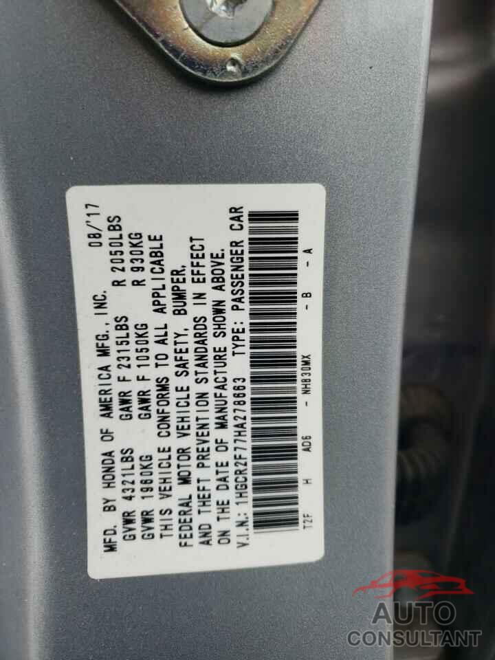 HONDA ACCORD 2017 - 1HGCR2F77HA278663