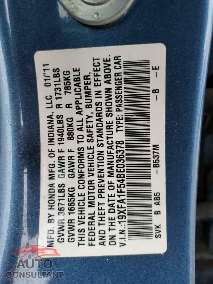 HONDA CIVIC 2011 - 19XFA1F54BE036378