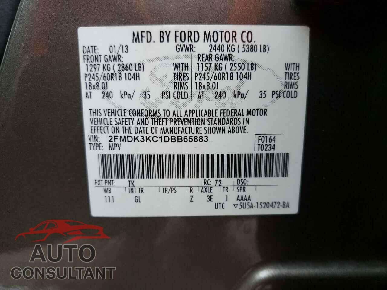 FORD EDGE 2013 - 2FMDK3KC1DBB65883