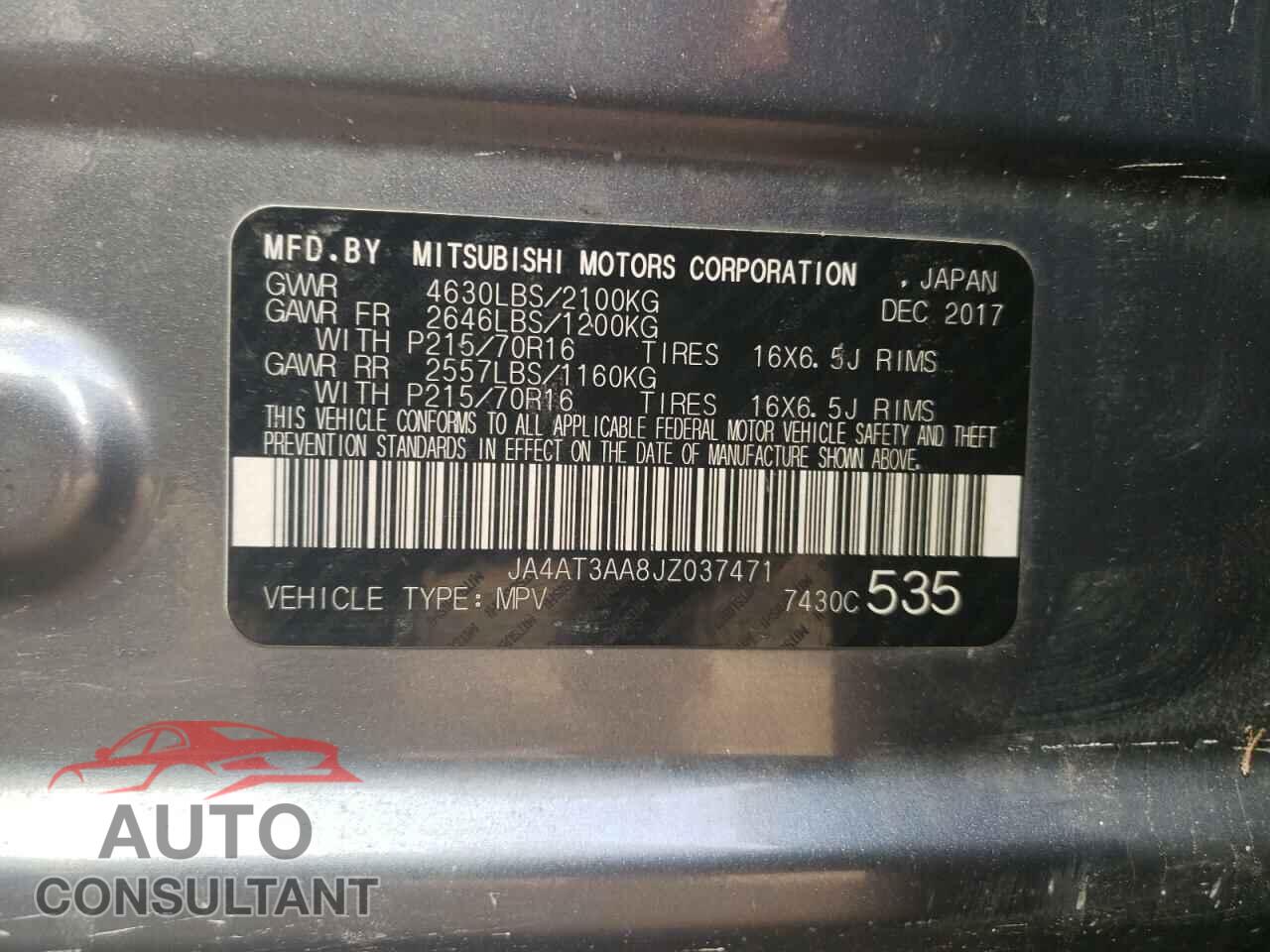 MITSUBISHI ECLIPSE 2018 - JA4AT3AA8JZ037471