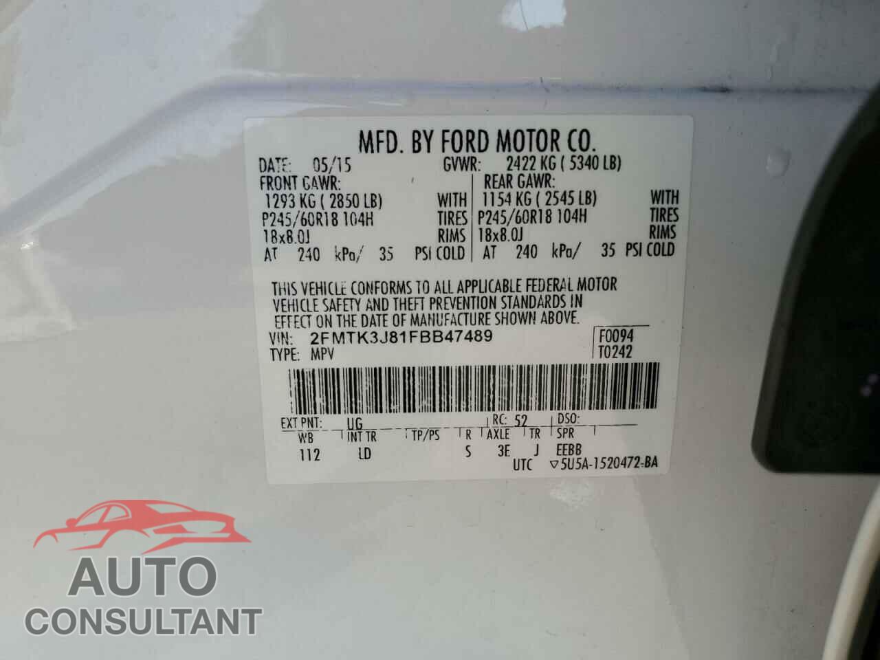 FORD EDGE 2015 - 2FMTK3J81FBB47489