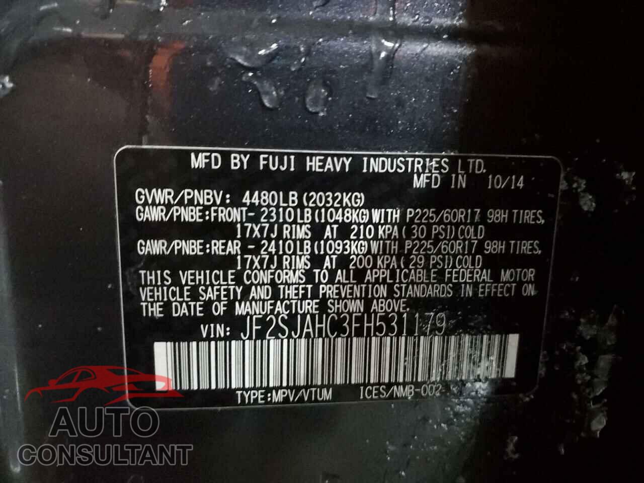 SUBARU FORESTER 2015 - JF2SJAHC3FH531179