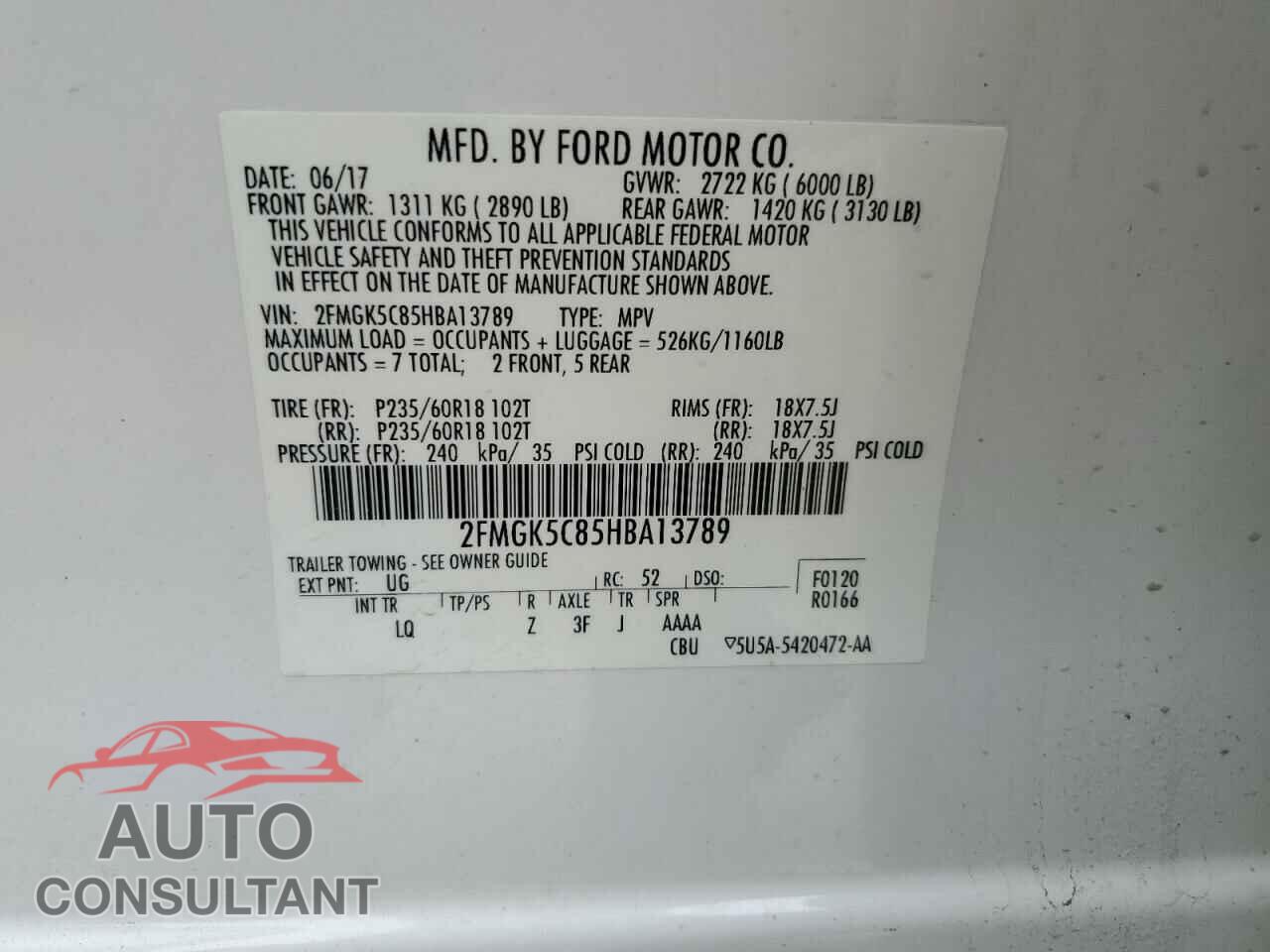 FORD FLEX 2017 - 2FMGK5C85HBA13789