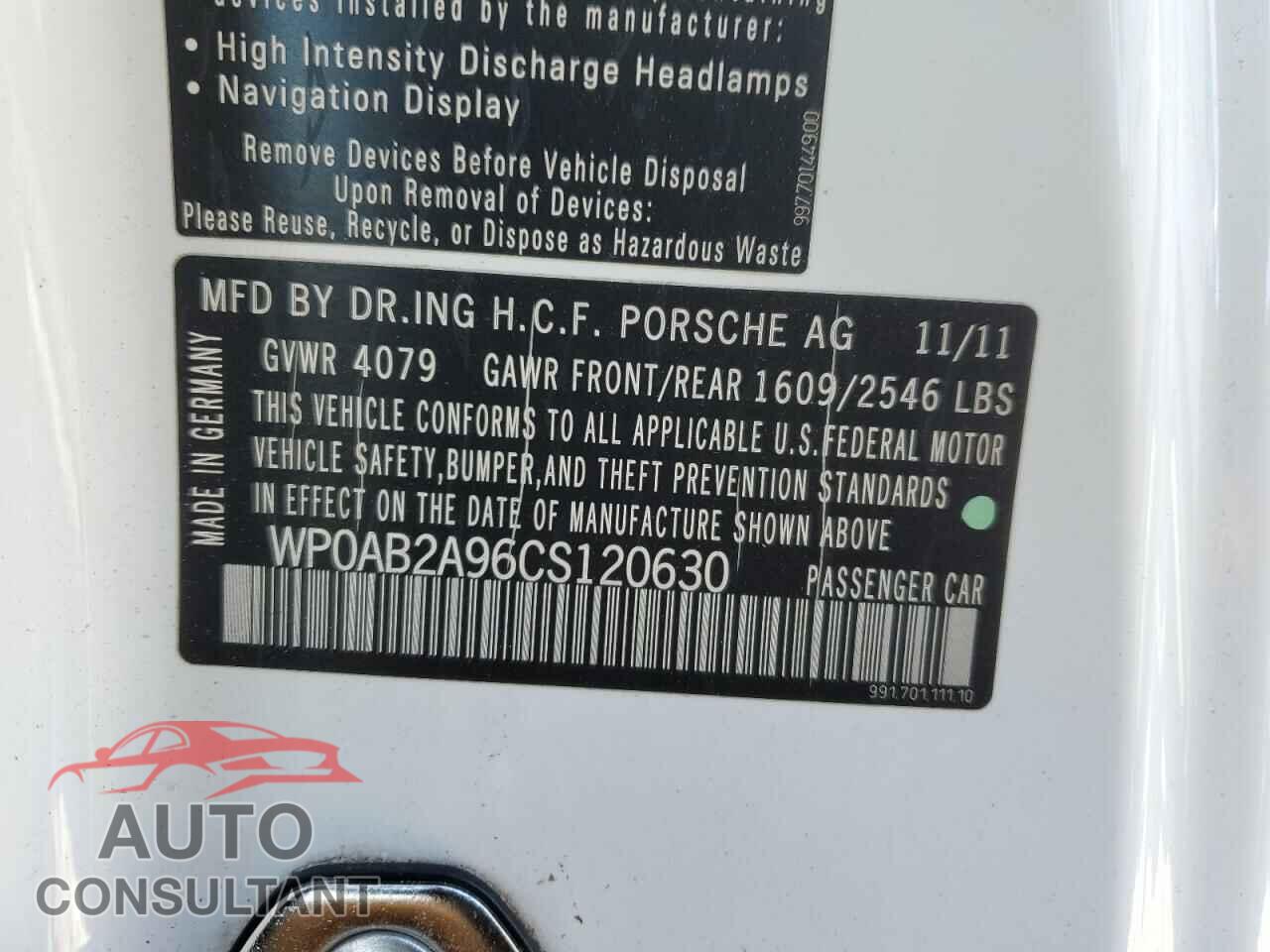 PORSCHE 911 2012 - WP0AB2A96CS120630