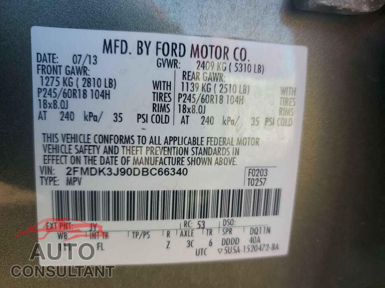 FORD EDGE 2013 - 2FMDK3J90DBC66340