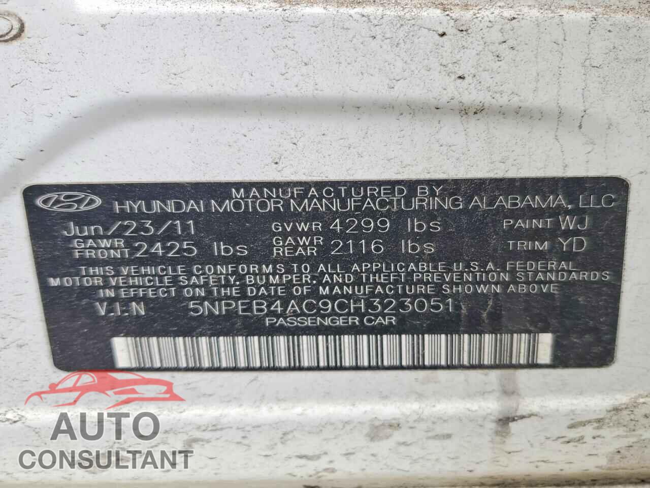 HYUNDAI SONATA 2012 - 5NPEB4AC9CH323051