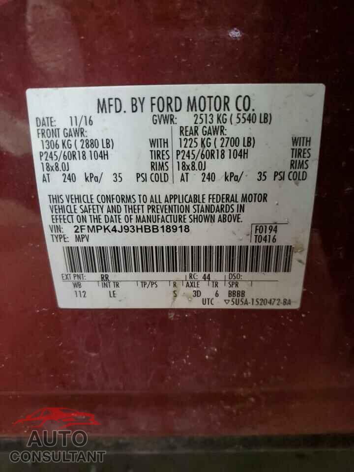 FORD EDGE 2017 - 2FMPK4J93HBB18918