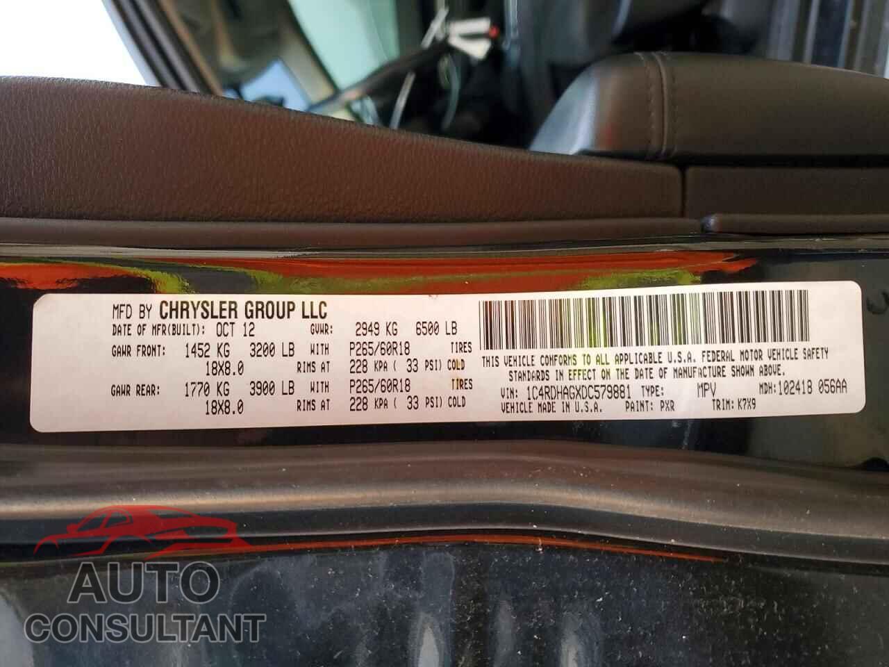 DODGE DURANGO 2013 - 1C4RDHAGXDC579881