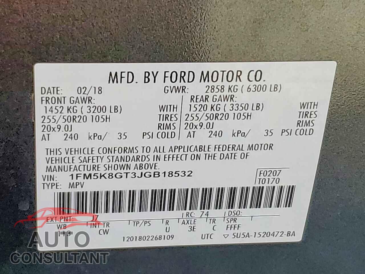 FORD EXPLORER 2018 - 1FM5K8GT3JGB18532