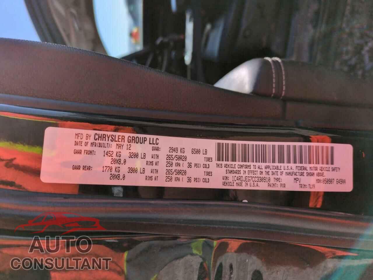 DODGE DURANGO 2012 - 1C4RDJEG7CC330910