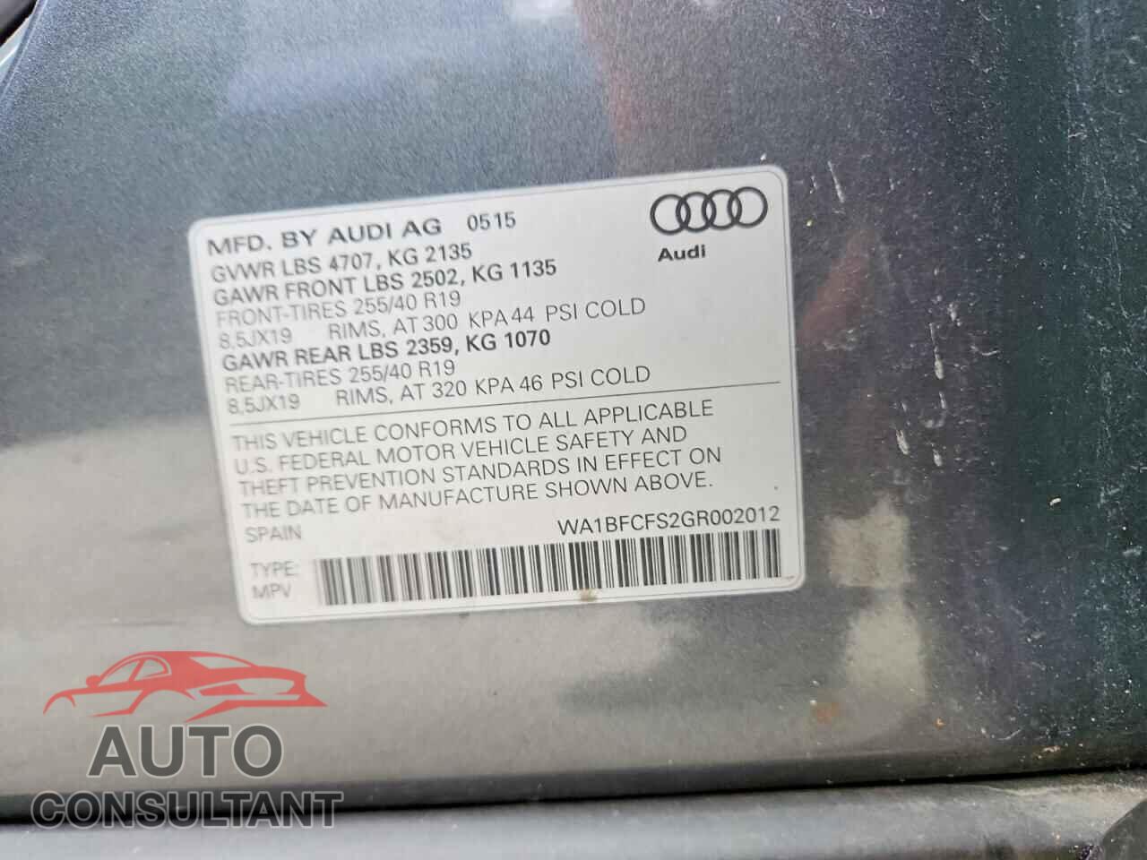 AUDI Q3 2016 - WA1BFCFS2GR002012
