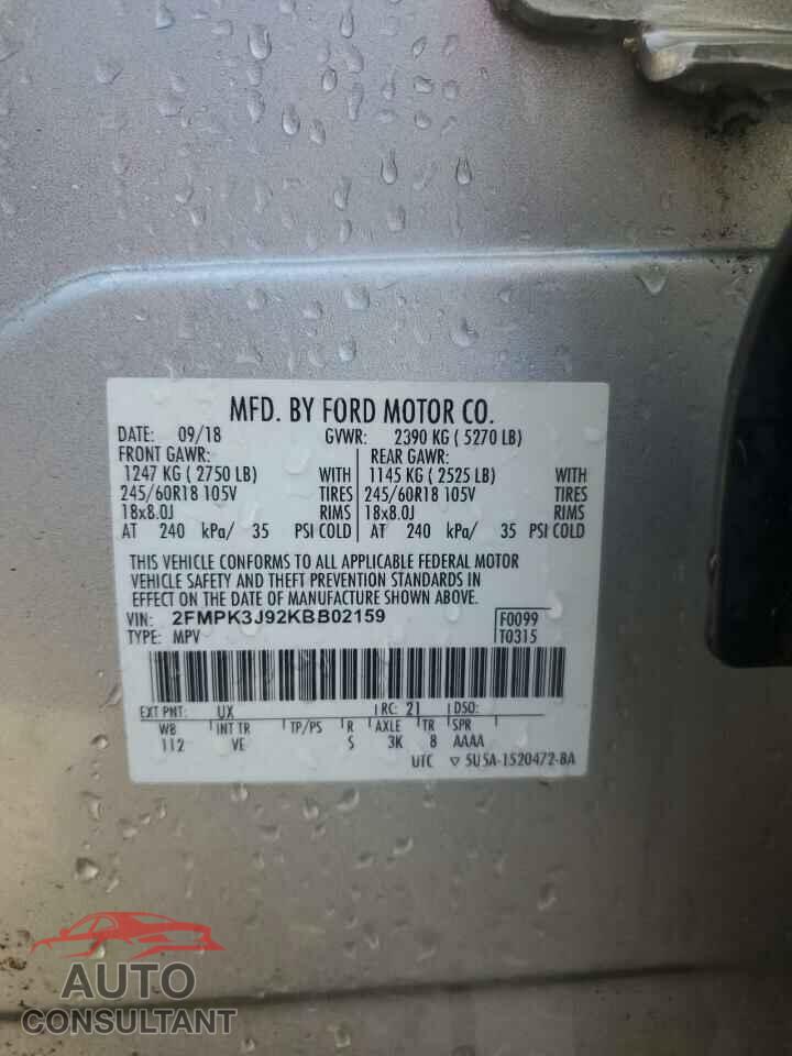 FORD EDGE 2019 - 2FMPK3J92KBB02159