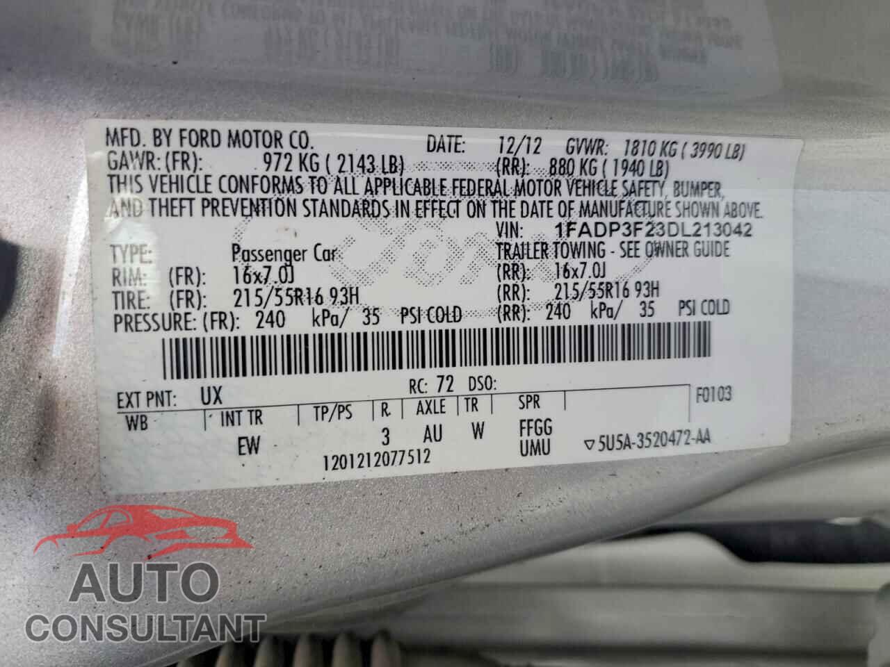 FORD FOCUS 2013 - 1FADP3F23DL213042