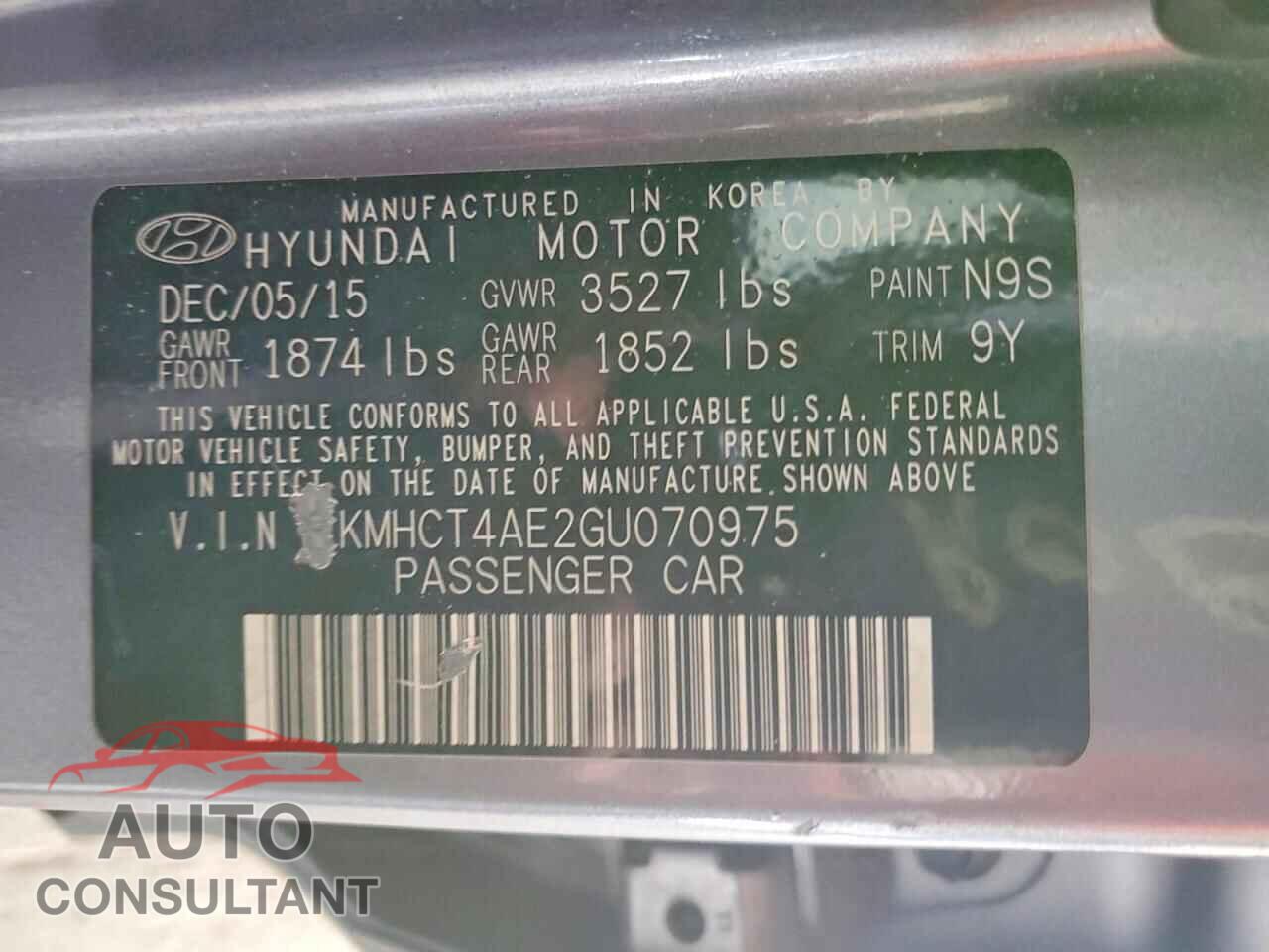 HYUNDAI ACCENT 2016 - KMHCT4AE2GU070975