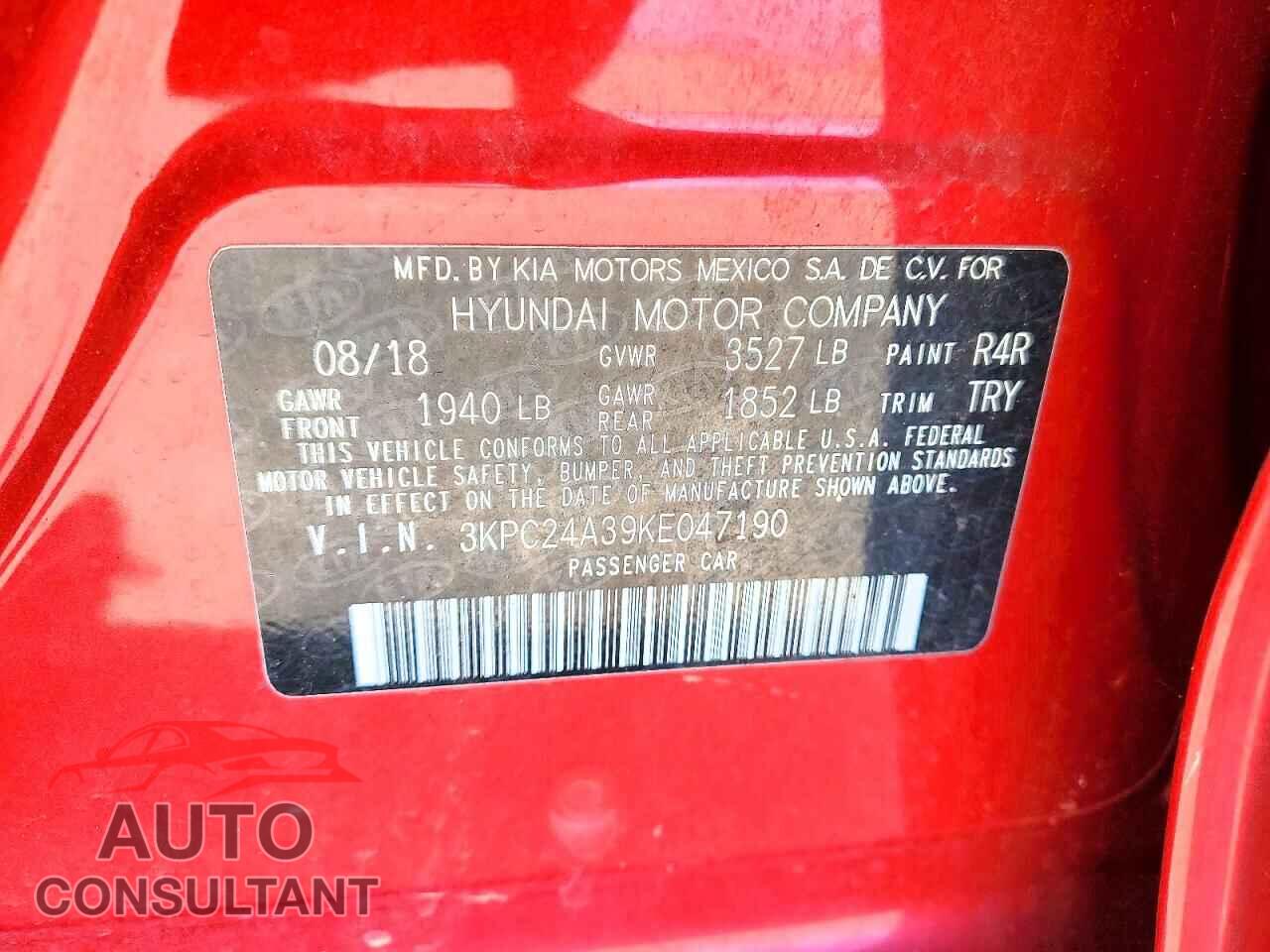 HYUNDAI ACCENT 2019 - 3KPC24A39KE047190
