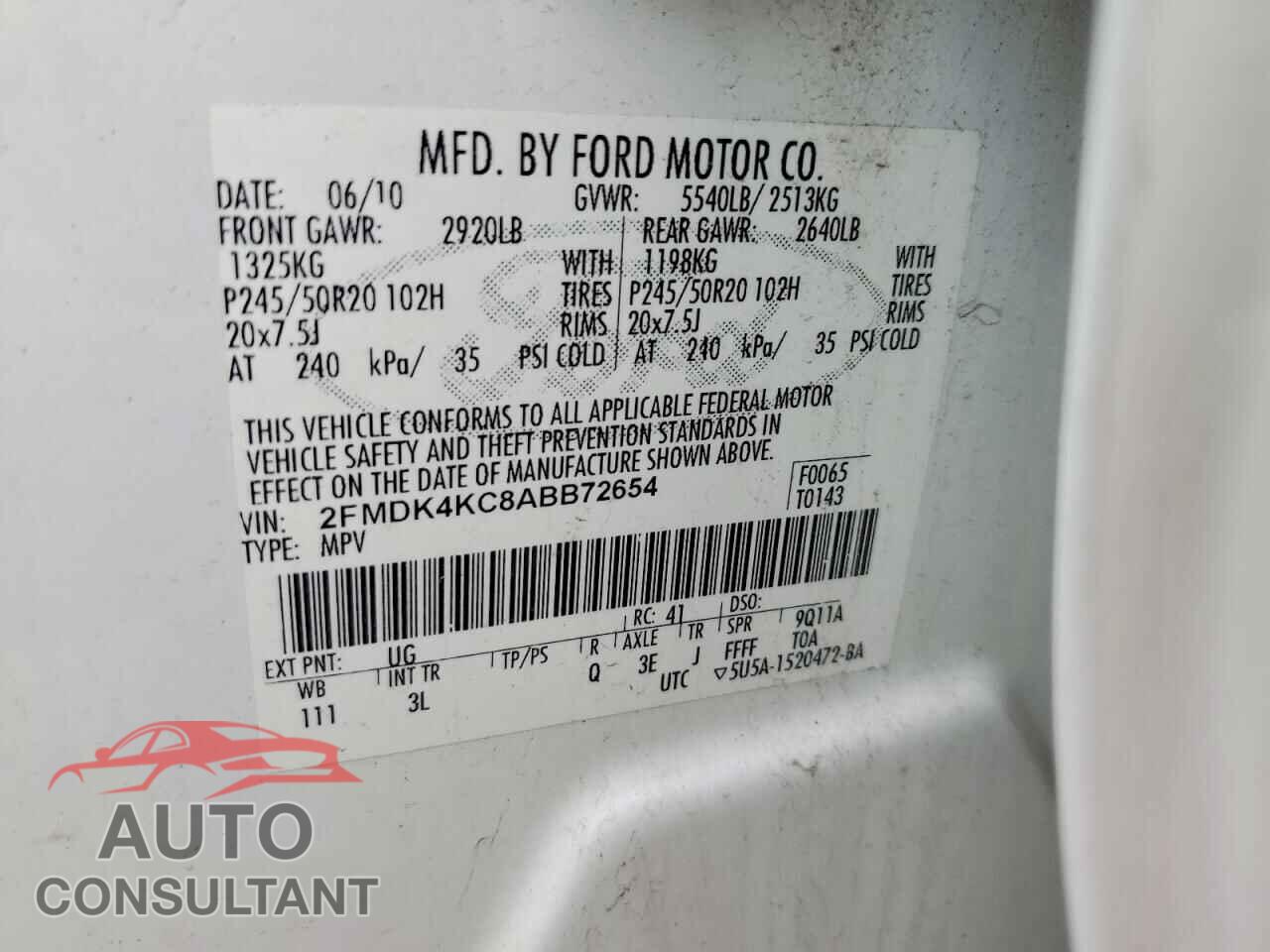 FORD EDGE 2010 - 2FMDK4KC8ABB72654