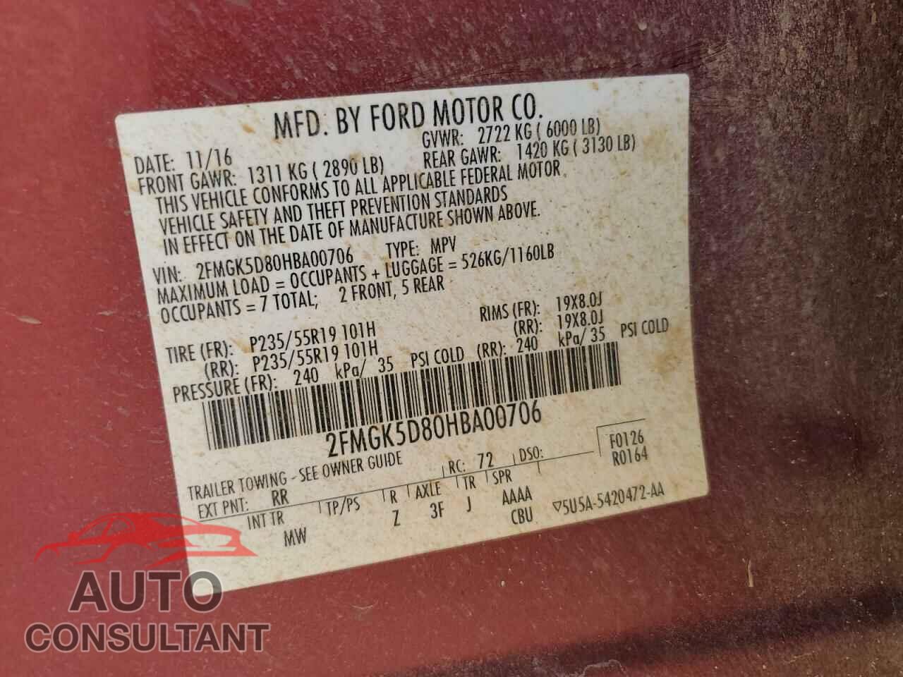FORD FLEX 2017 - 2FMGK5D80HBA00706