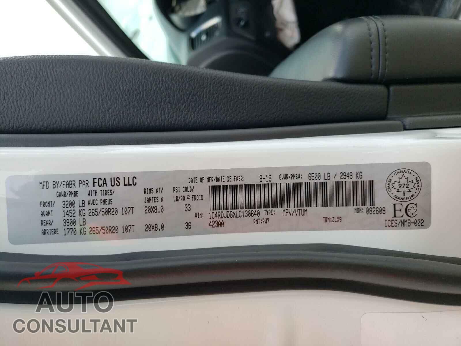 DODGE DURANGO 2020 - 1C4RDJDGXLC130640