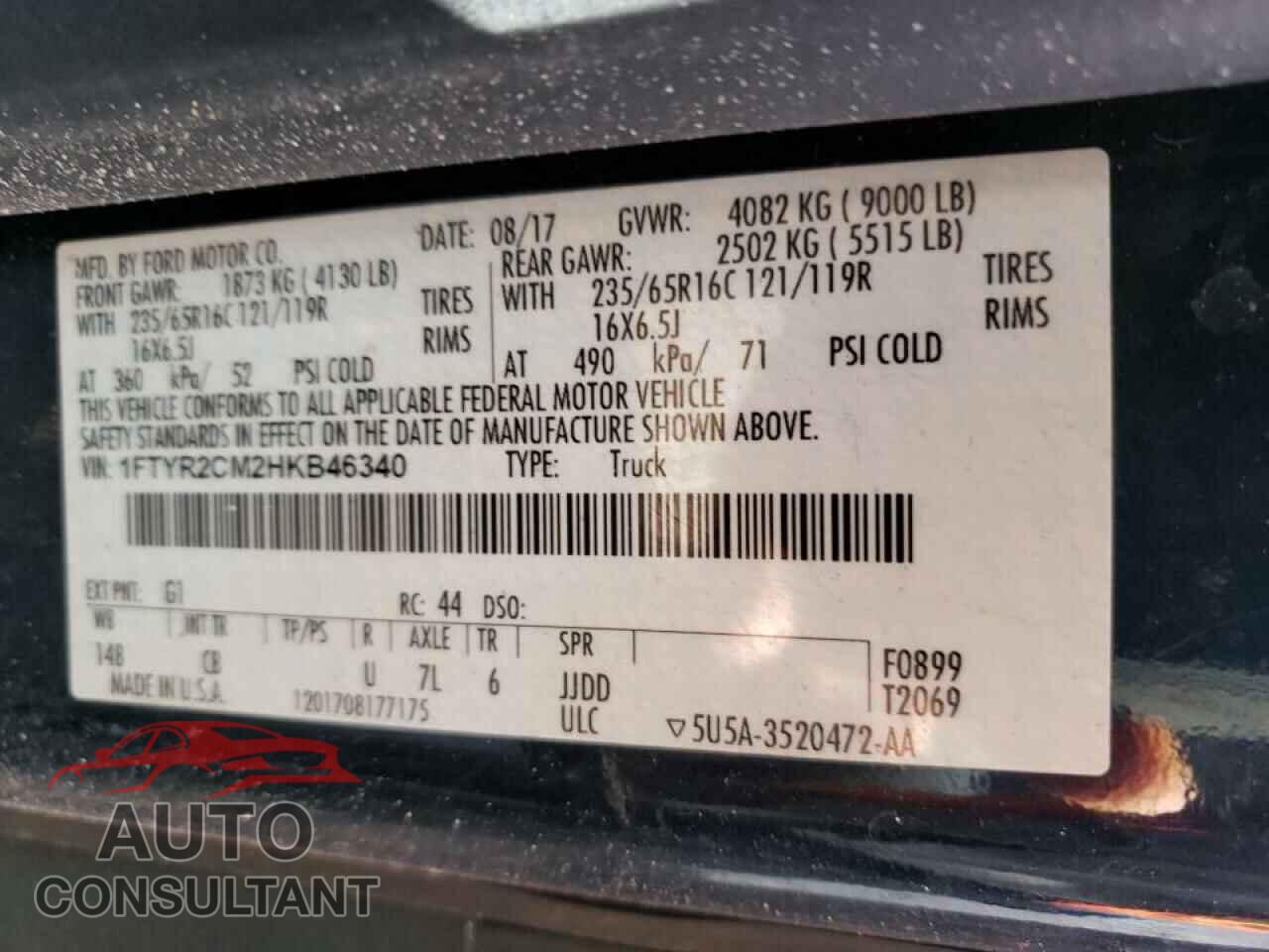 FORD TRANSIT CO 2017 - 1FTYR2CM2HKB46340