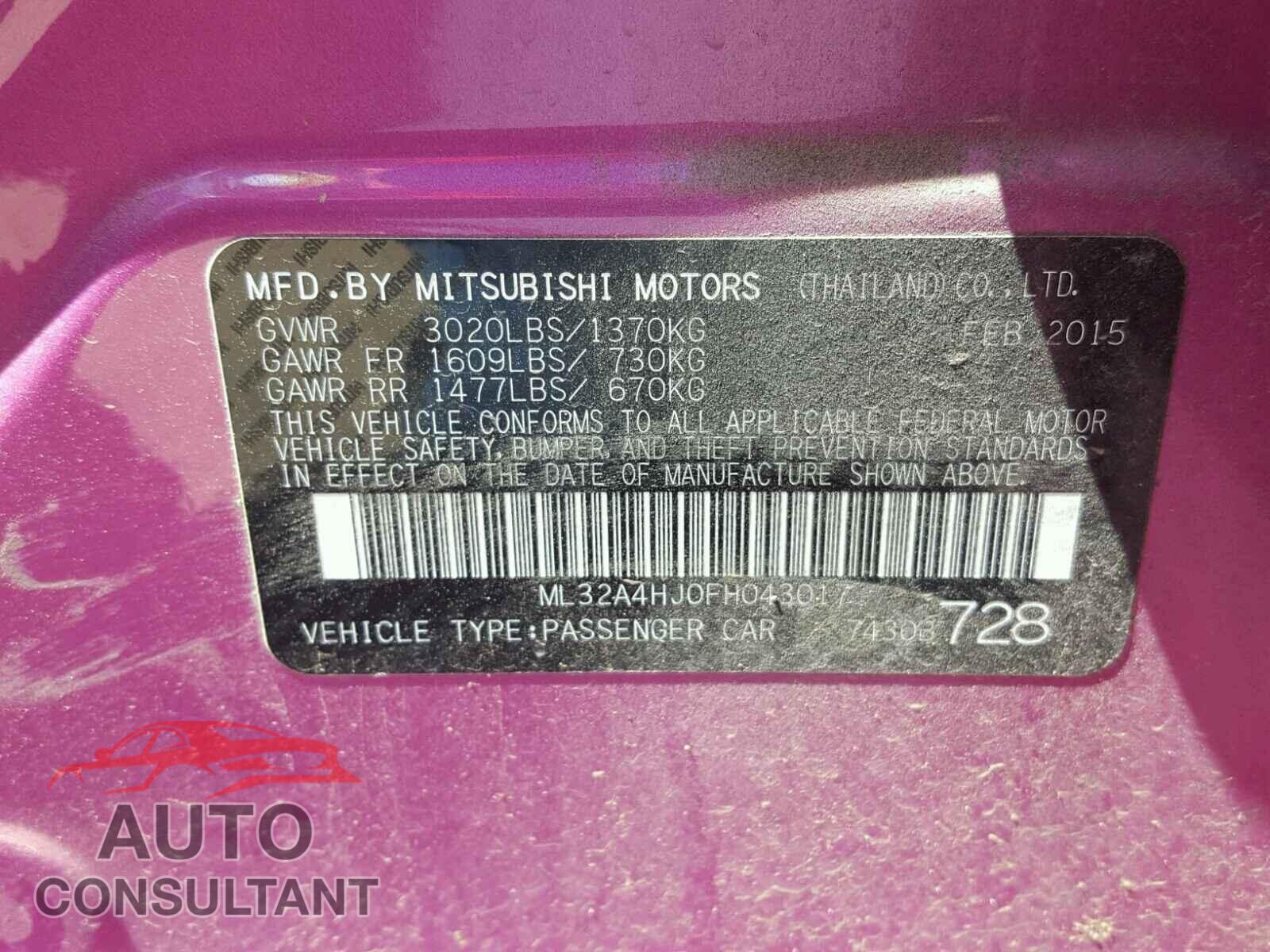 MITSUBISHI MIRAGE 2015 - ML32A4HJ0FH043017