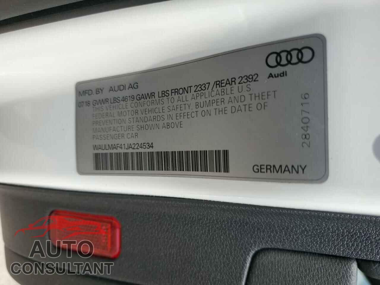 AUDI A4 2018 - WAULMAF41JA224534