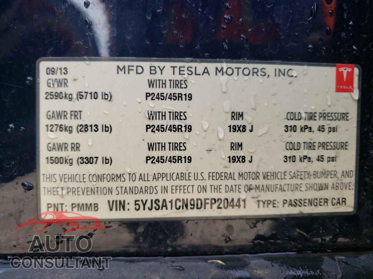 TESLA MODEL S 2013 - 5YJSA1CN9DFP20441