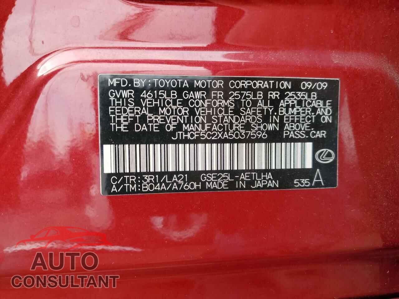 LEXUS IS 2010 - JTHCF5C2XA5037596