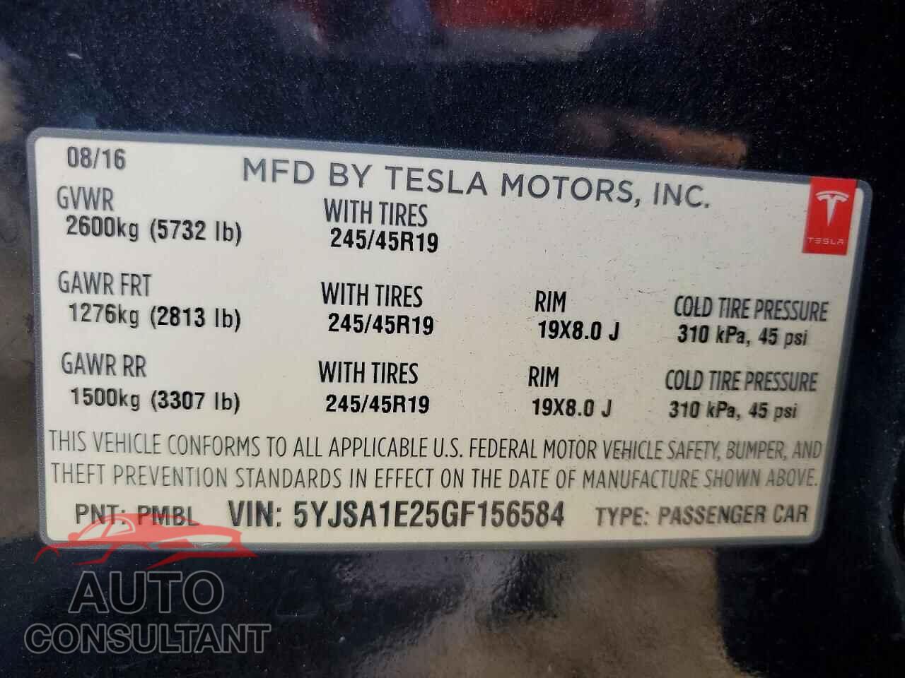 TESLA MODEL S 2016 - 5YJSA1E25GF156584
