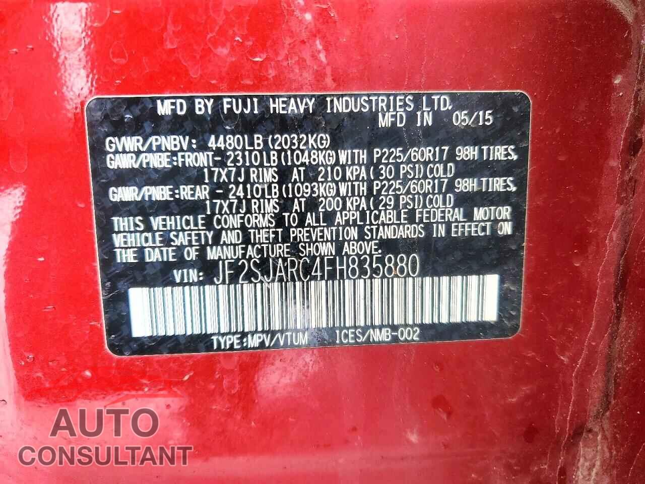 SUBARU FORESTER 2015 - JF2SJARC4FH835880