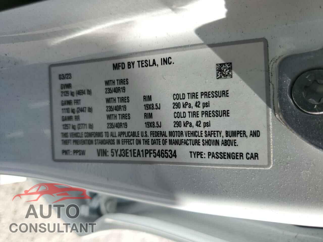 TESLA MODEL 3 2023 - 5YJ3E1EA1PF546534