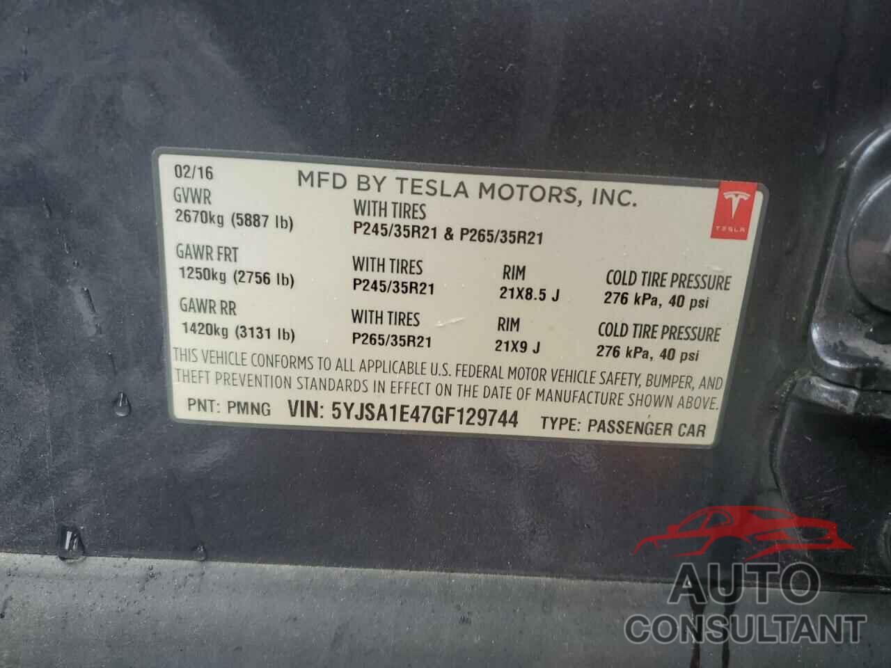 TESLA MODEL S 2016 - 5YJSA1E47GF129744