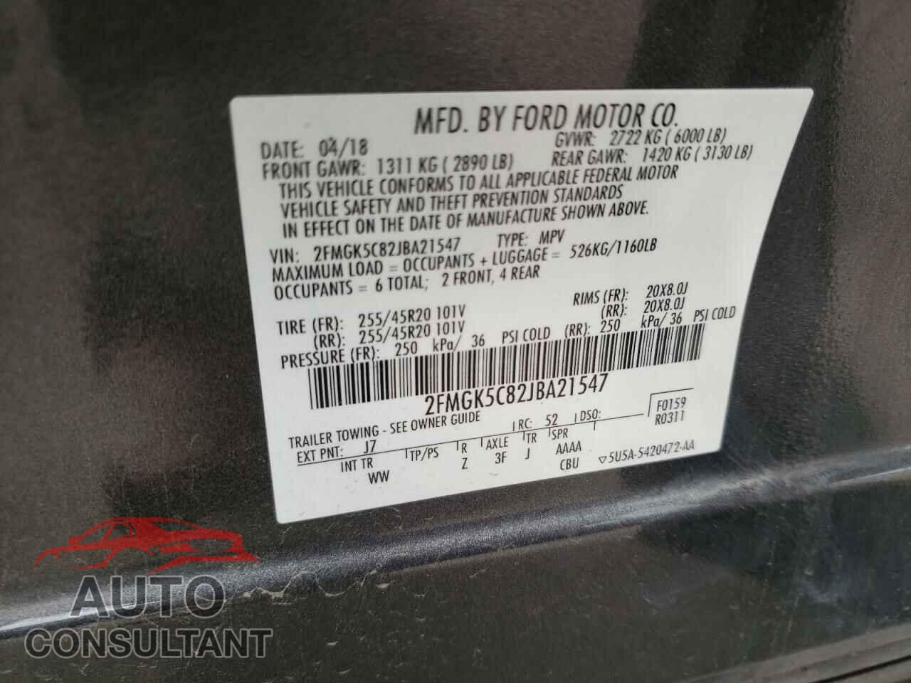 FORD FLEX 2018 - 2FMGK5C82JBA21547