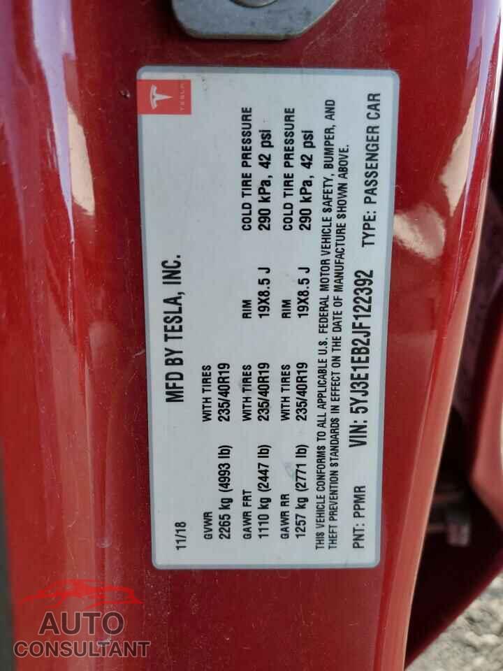 TESLA MODEL 3 2018 - 5YJ3E1EB2JF122392