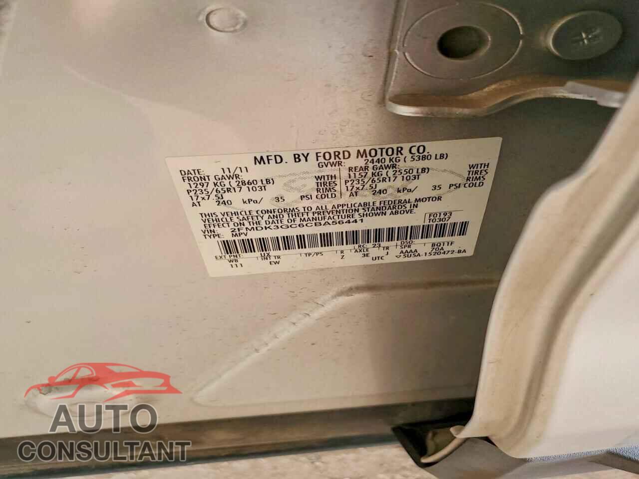 FORD EDGE 2012 - 2FMDK3GC6CBA56441