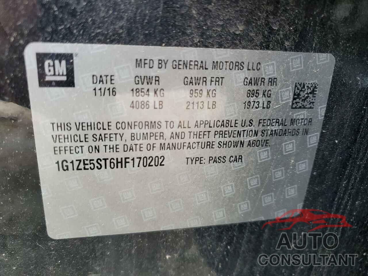 CHEVROLET MALIBU 2017 - 1G1ZE5ST6HF170202