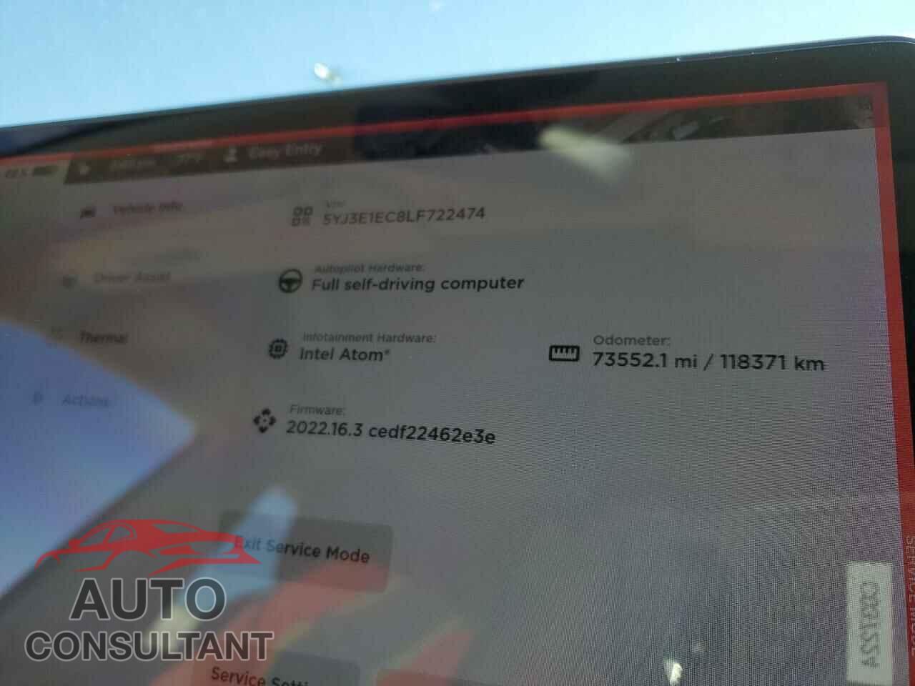 TESLA MODEL 3 2020 - 5YJ3E1EC8LF722474