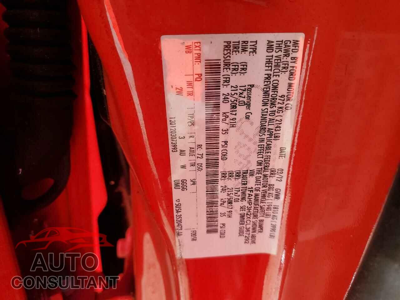 FORD FOCUS 2012 - 1FAHP3H2XCL367292