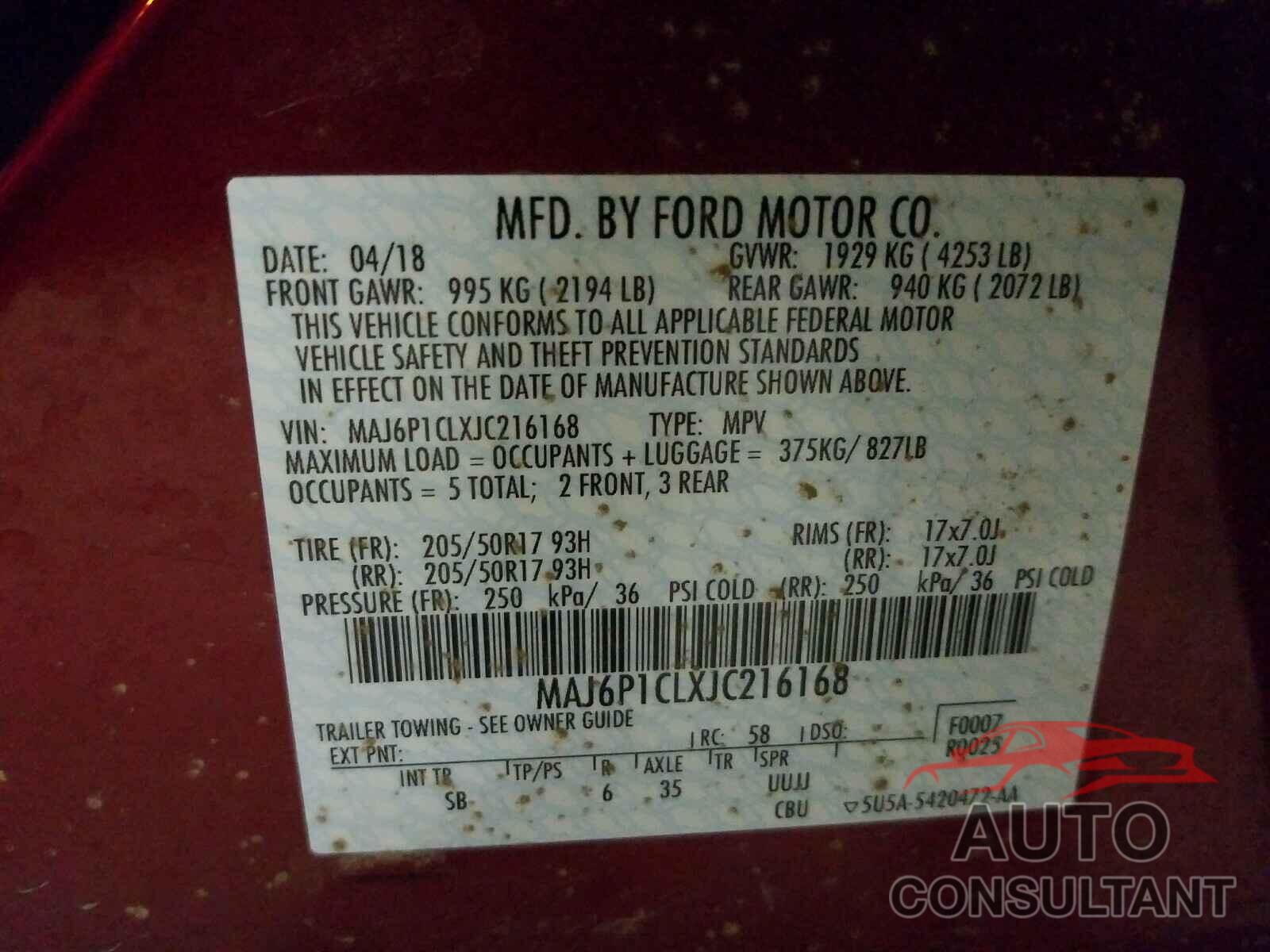FORD ALL OTHER 2018 - MAJ6P1CLXJC216168