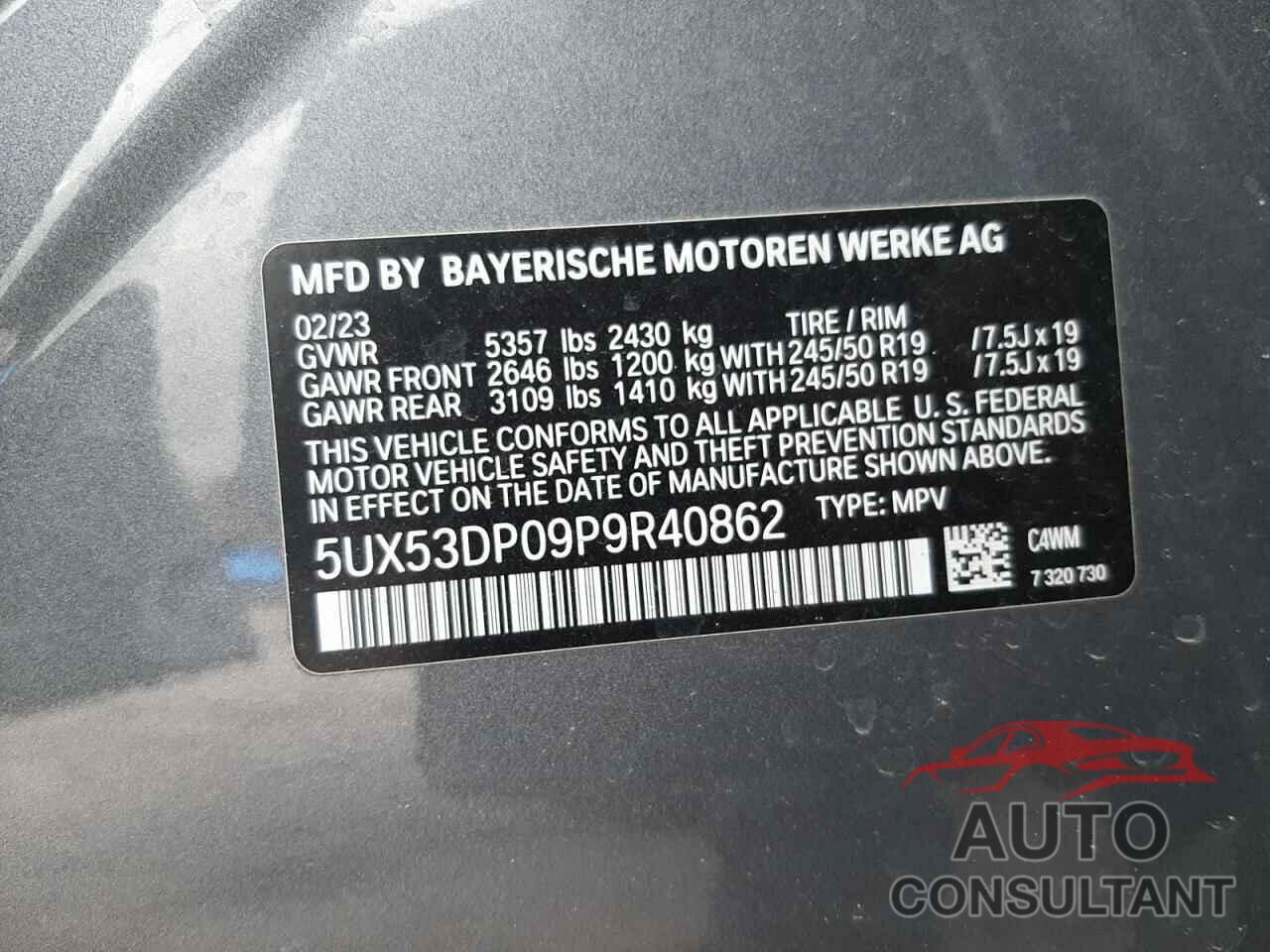 BMW X3 2023 - 5UX53DP09P9R40862