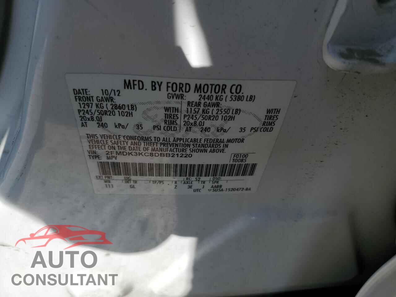 FORD EDGE 2013 - 2FMDK3KC8DBB21220