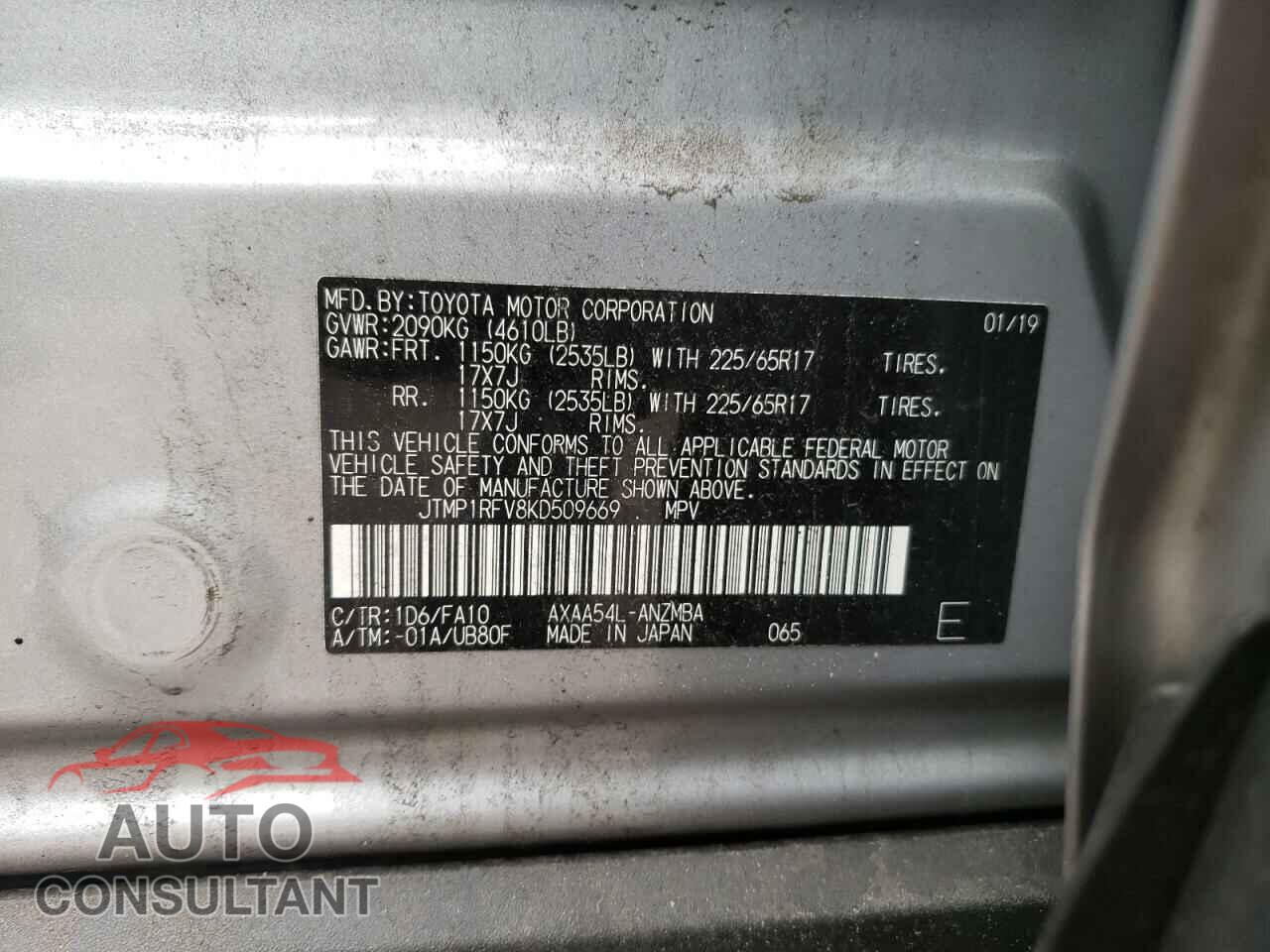TOYOTA RAV4 2019 - JTMP1RFV8KD509669