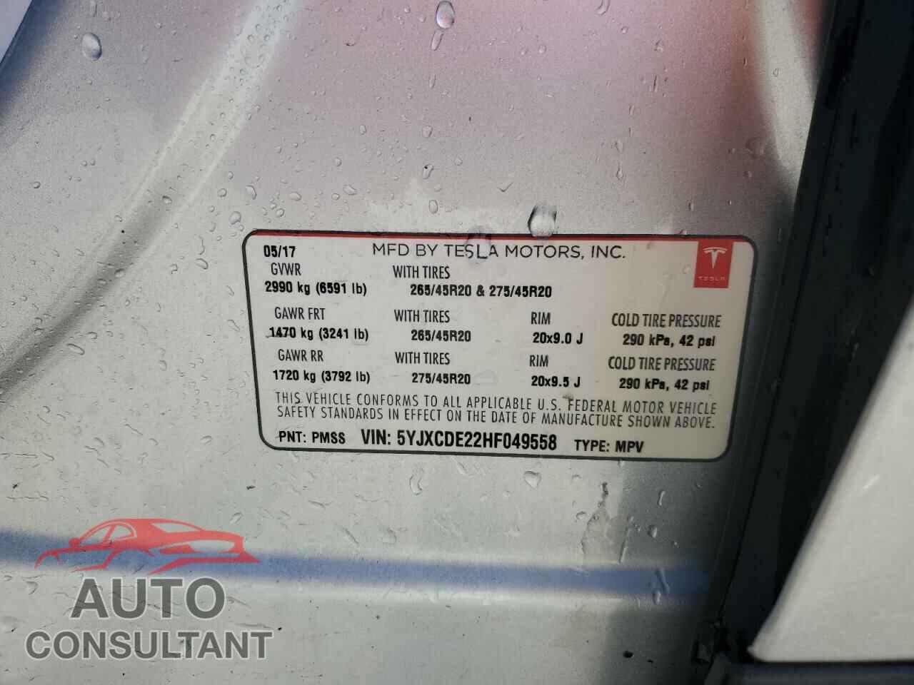 TESLA MODEL X 2017 - 5YJXCDE22HF049558