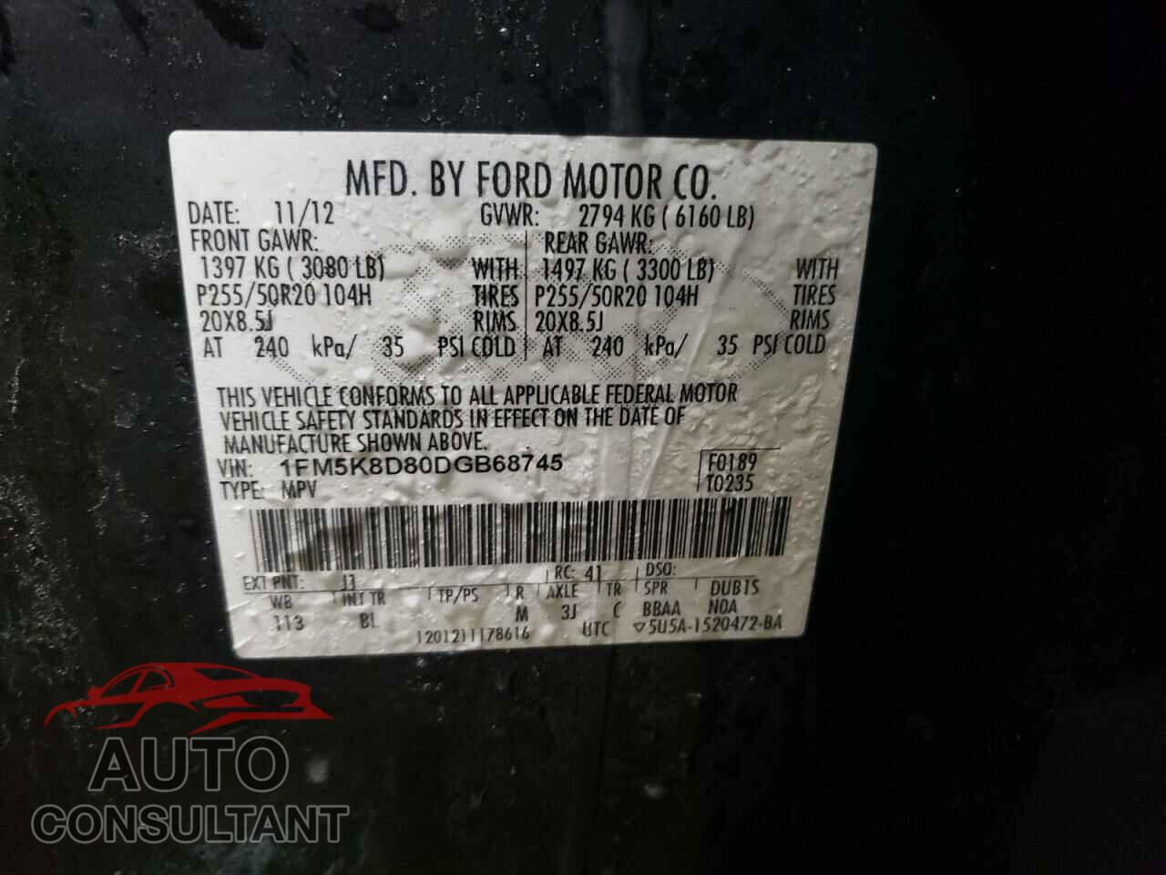 FORD EXPLORER 2013 - 1FM5K8D80DGB68745